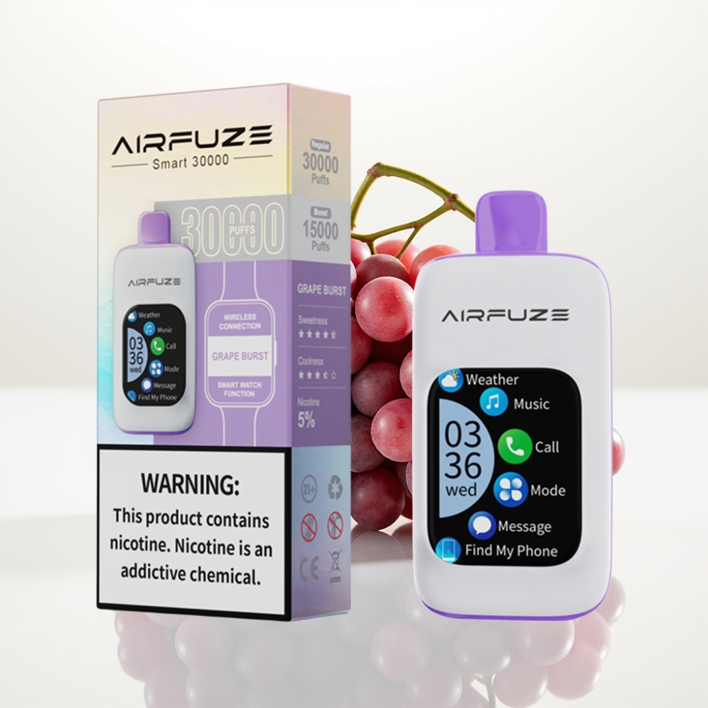 AirFuze Smart 30000 Puffs Pod Desechable con Pantalla Táctil y Sabor Uva Explosiva