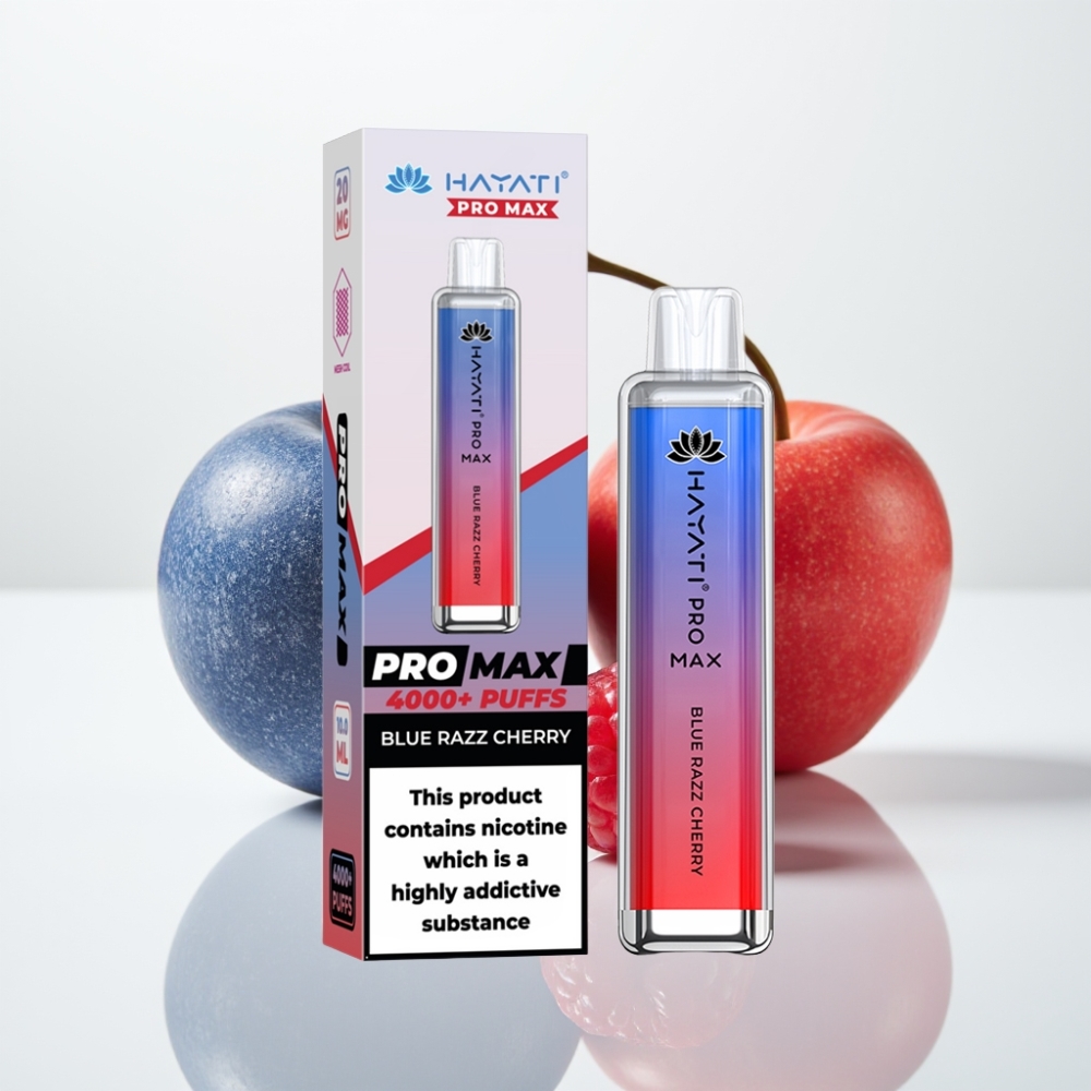 Hayati Pro Max 4000 Puffs Vape Desechable Cereza Frambuesa Azul Recargable