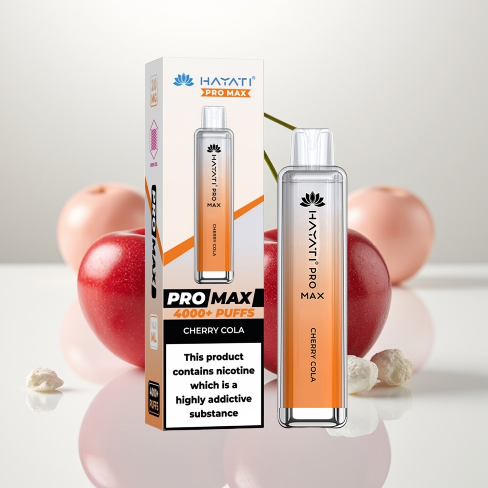 Hayati Pro Max 4000 Puffs Vape Desechable Recargable Sabor Cereza Cola LED Cristal