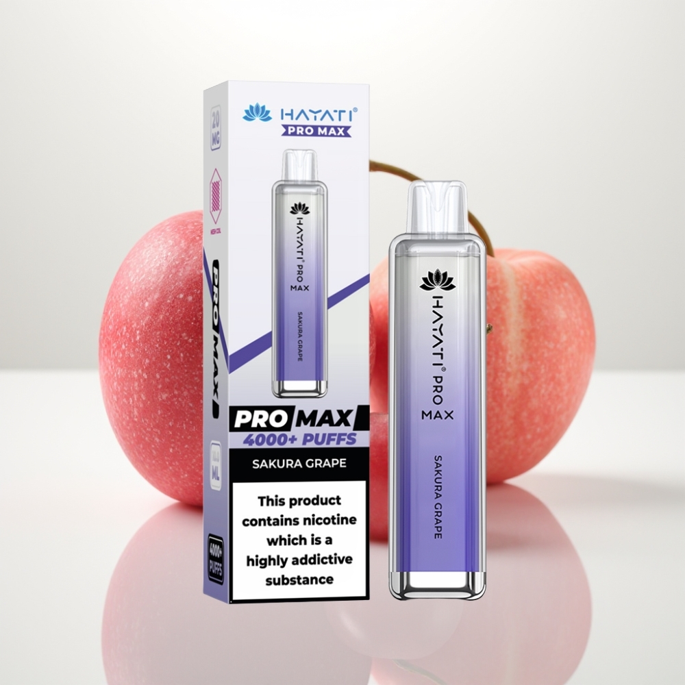 Hayati Pro Max 4000 Puffs Vape Desechable Recargable Uva Sakura Doble Bobina 11 Ohm