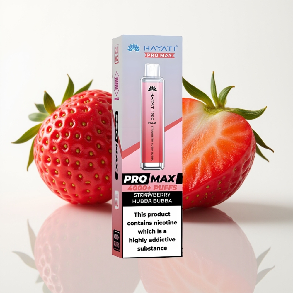 Hayati Pro Max 4000 Puffs Vape Desechable Recargable con Sabor Fresa Hubba Bubba y Batería 1400mAh