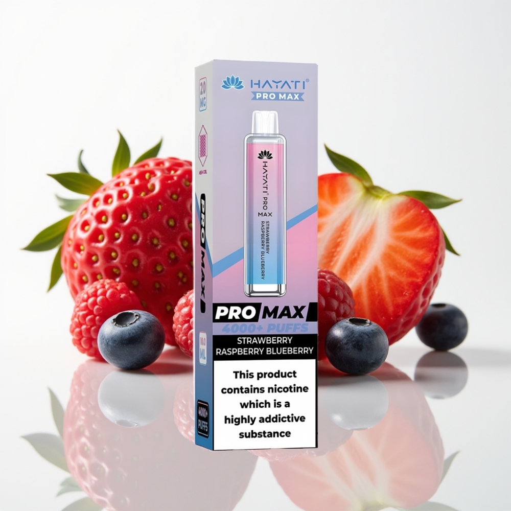 Hayati Pro Max 4000 Puffs Vape Desechable Recargable con Sabor a Fresa Frambuesa Arándano