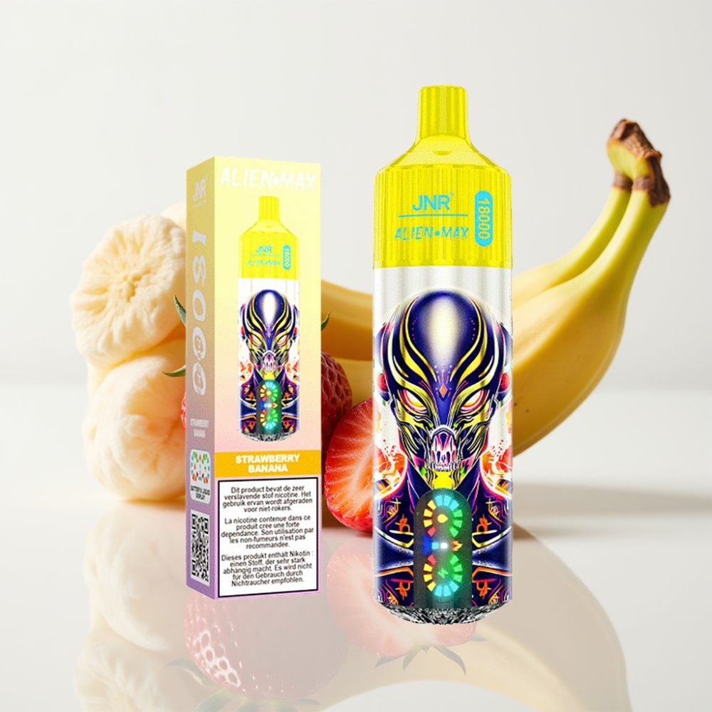 JNR Alien Max 18000 Puffs Vape Fresa Plátano - Pantalla LED Doble Malla Tipo-C