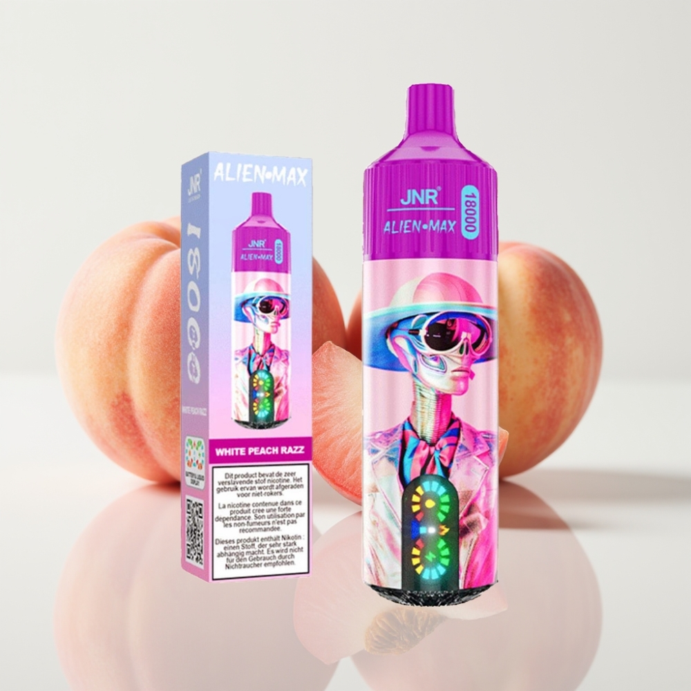 JNR Alien Max 18000 Puffs – Doble Malla y Doble Núcleo Melocotón Blanco y Frambuesa