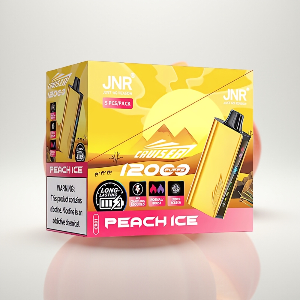 JNR Cruiser 12000 Puffs Sin Carga Vape Desechable Melocotón Hielo - Batería 3500mAh Pantalla Animada Cuerpo de Aluminio