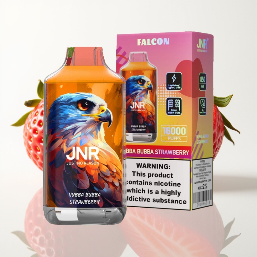 JNR Falcon 16000 Puffs Vape Desechable Fresa Hubba Bubba con Doble Malla y USB-C