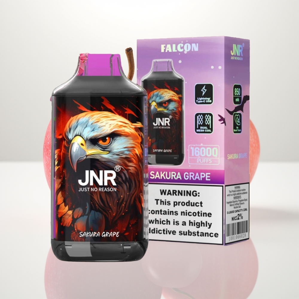 JNR Falcon 16000 Puffs Vape Desechable Uva Sakura – 22ml Doble Malla Tipo C