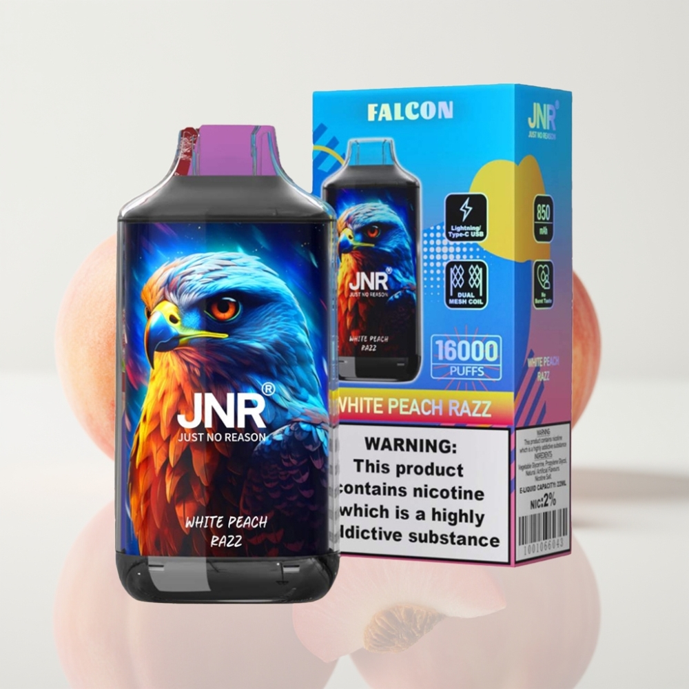 JNR Falcon 16000 Puffs Vape Durazno Blanco Razz 850mAh Tipo C LED