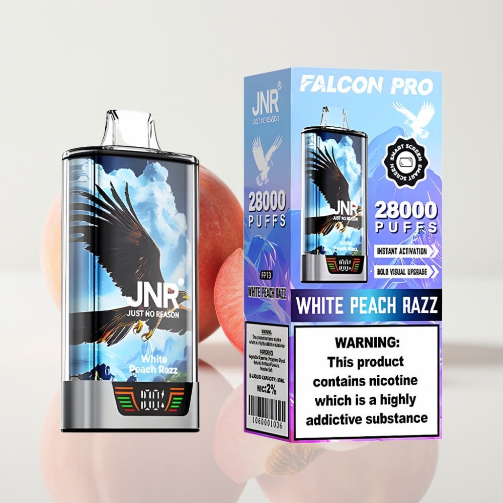 JNR Falcon Pro 28000 Vape Desechable Durazno Blanco Frambuesa 30ml 5 Nicotina