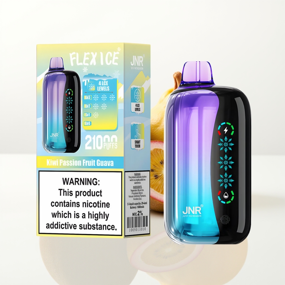 JNR Flex Ice 21000 Puffs Vape Desechable Kiwi Maracuyá Guayaba con Ajuste de Hielo y Pantalla Táctil