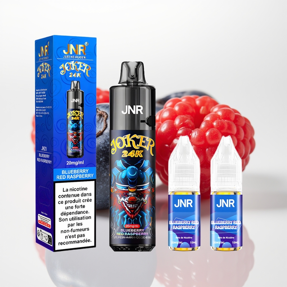 JNR Joker 24K Puffs Vape Desechable Recargable con Luz LED y Tipo-C – Arándano Frambuesa Roja
