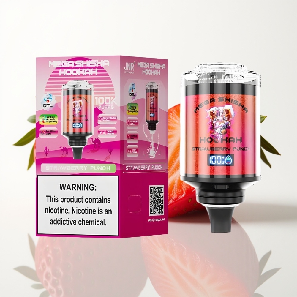 JNR Mega Shisha Hookah 100K Compatibilidad de Escritorio Fresa Punch – 60ml 2200mAh