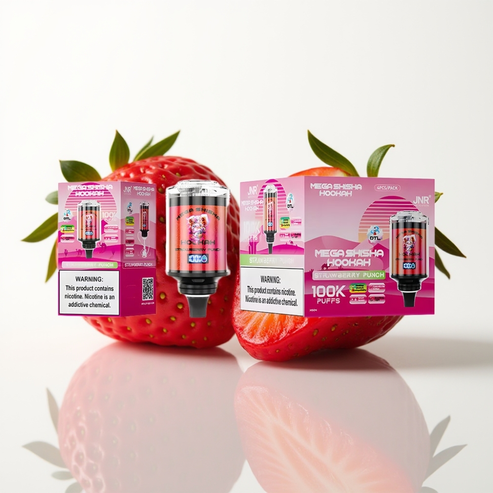 JNR Mega Shisha Hookah 100K Compatibilidad de Escritorio Fresa Punch – 60ml 2200mAh