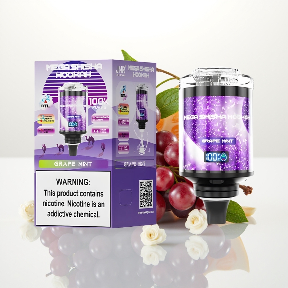 JNR Mega Shisha Hookah 100K Compatibilidad de Escritorio Menta Uva 2200mAh