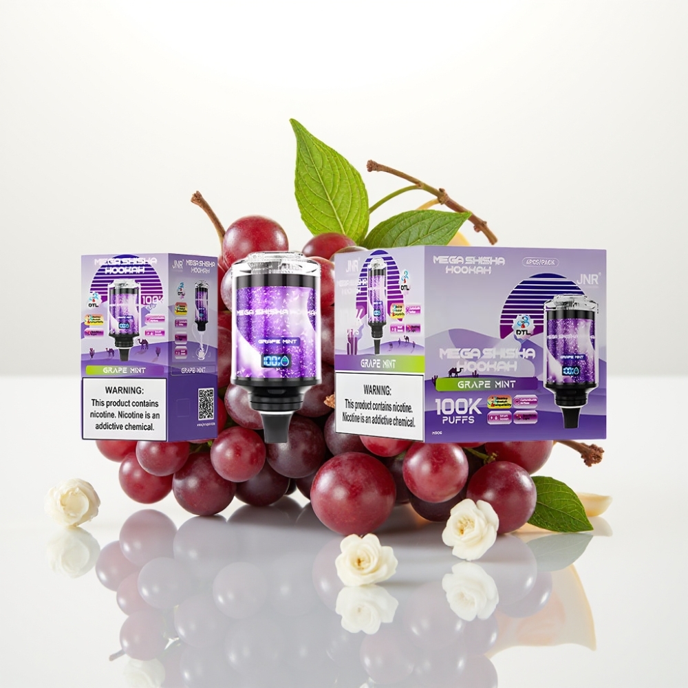 JNR Mega Shisha Hookah 100K Compatibilidad de Escritorio Menta Uva 2200mAh