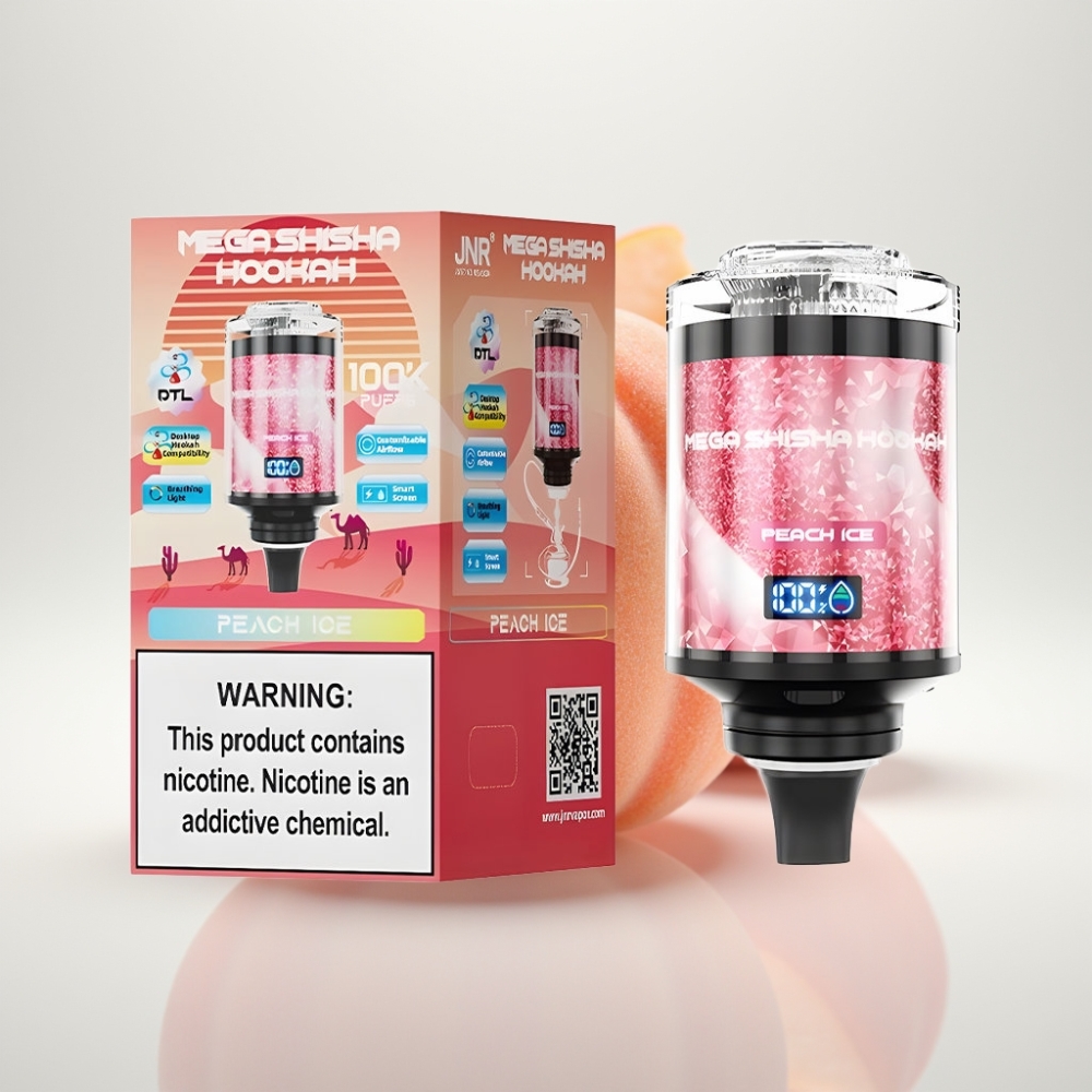 JNR Mega Shisha Hookah 100K Compatibilidad para Escritorio Melocotón Hielo – 2200mAh Tipo-C