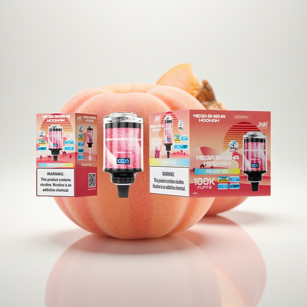 JNR Mega Shisha Hookah 100K Compatibilidad para Escritorio Melocotón Hielo – 2200mAh Tipo-C