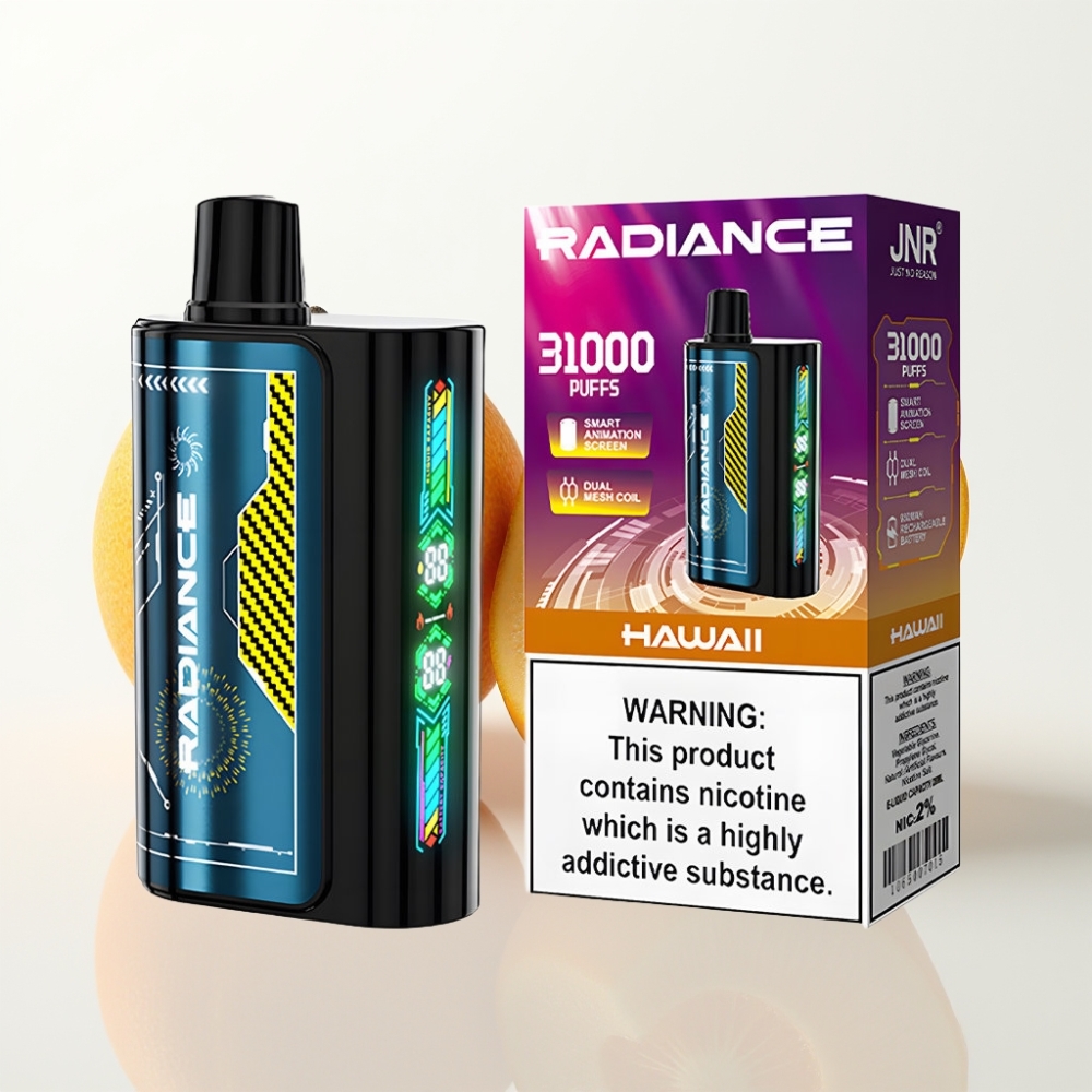 JNR Radiance 31000 Puffs Vape Recargable con Sabor HAWÁI – Pantalla Animada Doble Malla