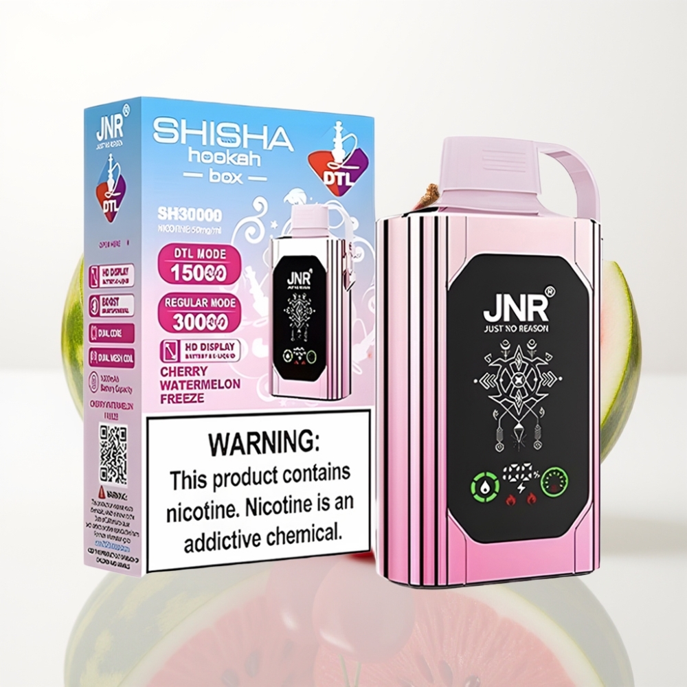 JNR Shisha Hookah Box 20500 Puffs - Cereza Sandía Helada Pantalla HD Carga Rápida Tipo-C
