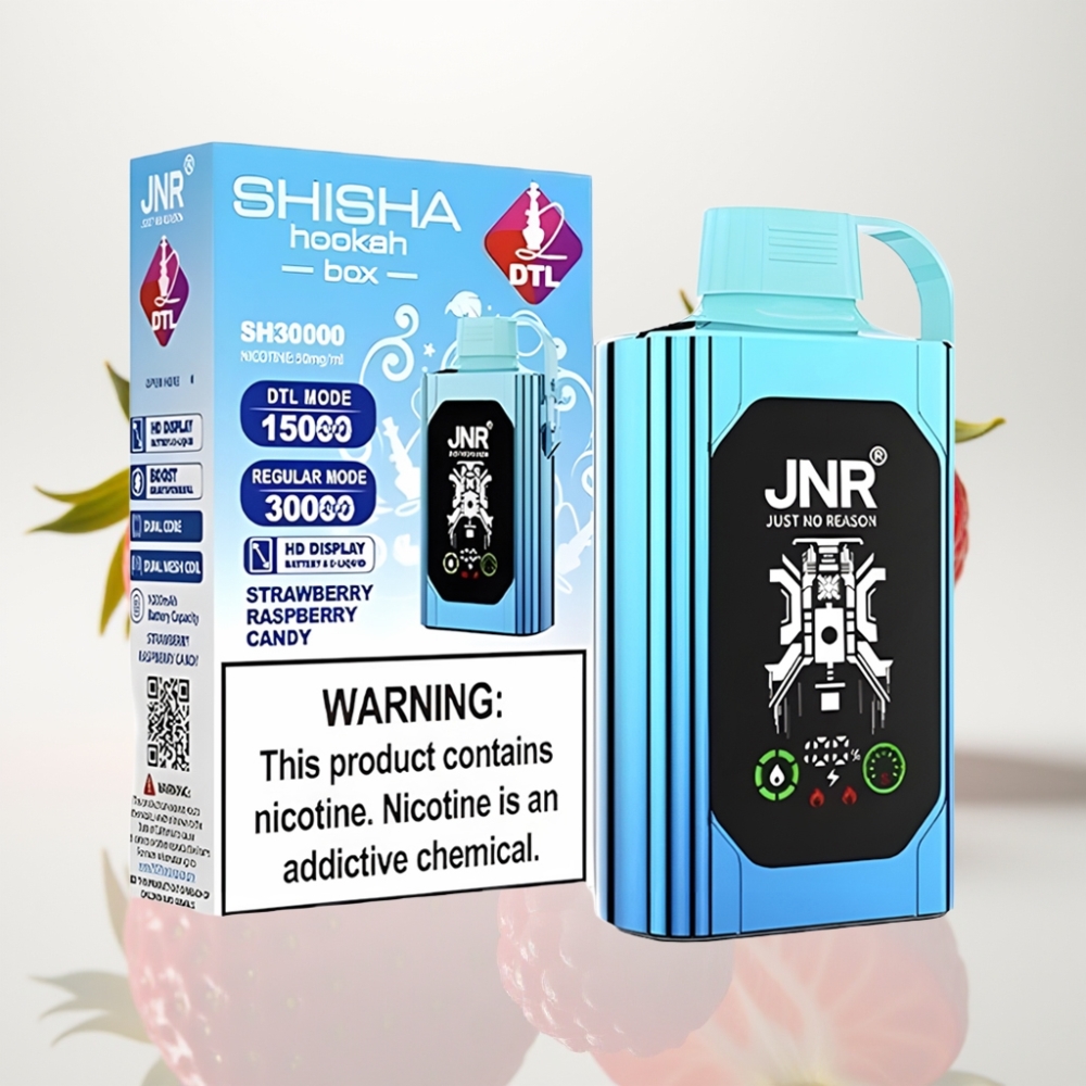 JNR Shisha Hookah Box 20500 Puffs - Fresa Frambuesa Caramelo Pantalla HD Doble Malla