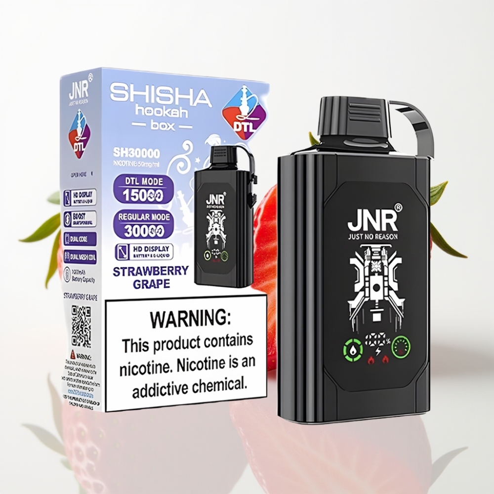 JNR Shisha Hookah Box 20500 Puffs - Fresa Uva Pantalla HD Doble Malla Tipo-C