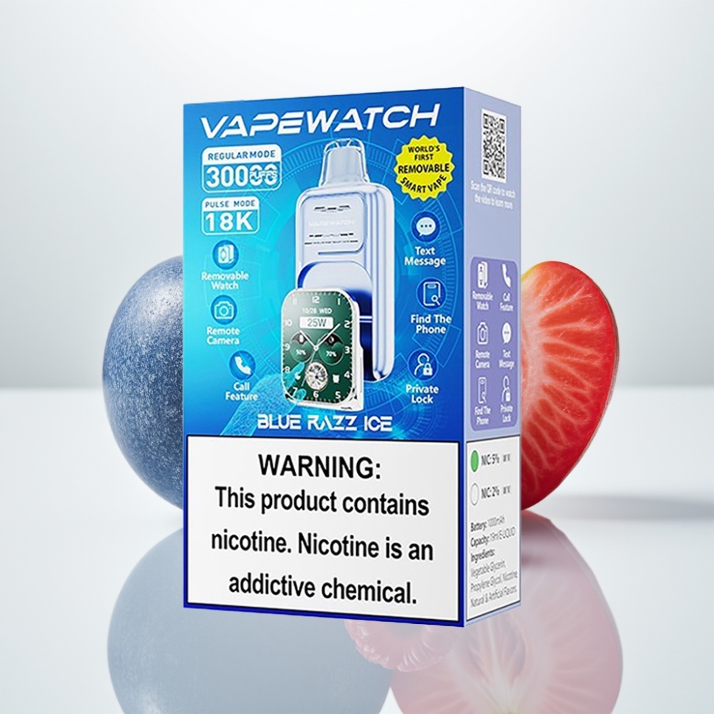 JNR VapeWatch 30000 Puffs Azul Frambuesa Hielo - 19mL 5 Carga Rápida Tipo-C