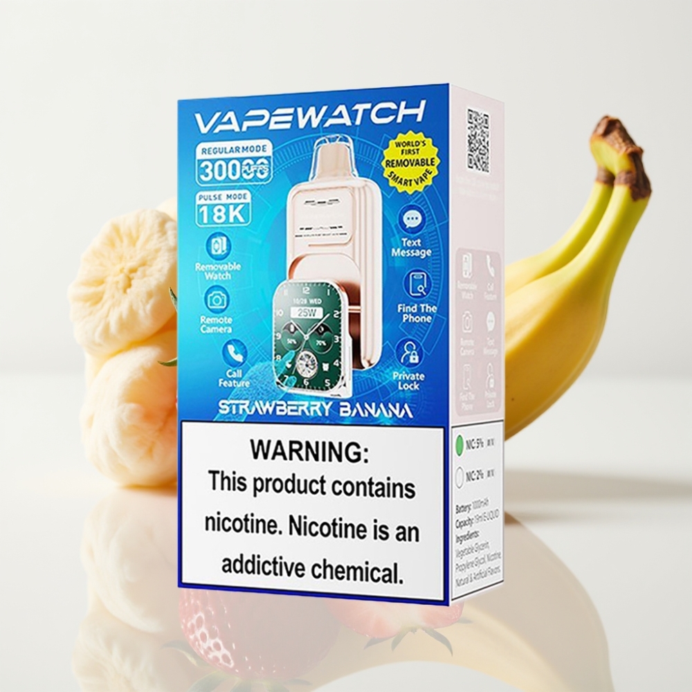 JNR VapeWatch 30000 Puffs Fresa Plátano – Doble Malla Tipo-C 19mL 5 Nic