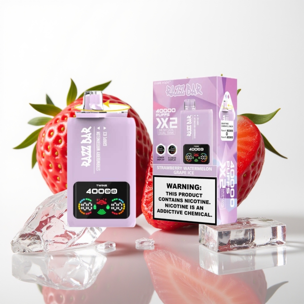 Razz Bar 40000 Puffs Vape - Fresa Sandía  Uva Hielo Pantalla Doble Bobina