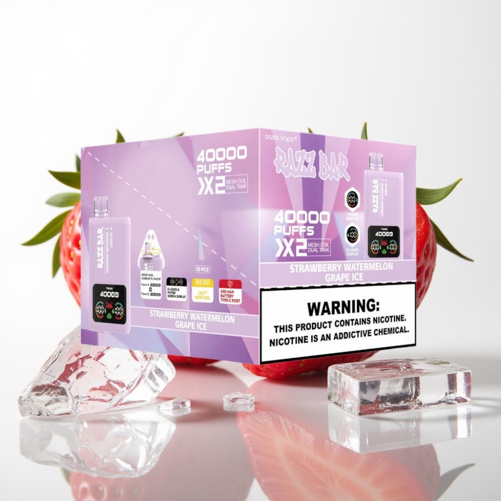 Razz Bar 40000 Puffs Vape - Fresa Sandía  Uva Hielo Pantalla Doble Bobina