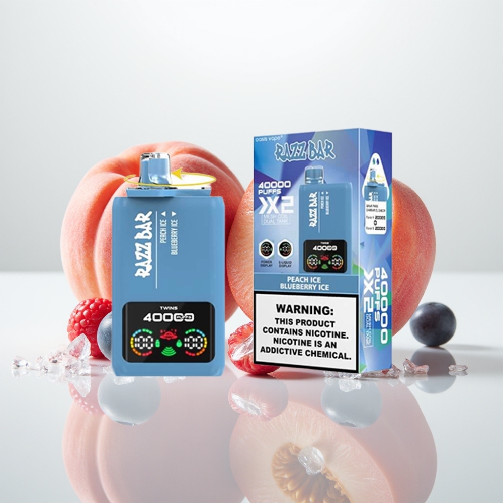 Razz Bar 40000 Puffs Vape Desechable - Durazno Hielo  Arándano Hielo Pantalla Doble Bobina