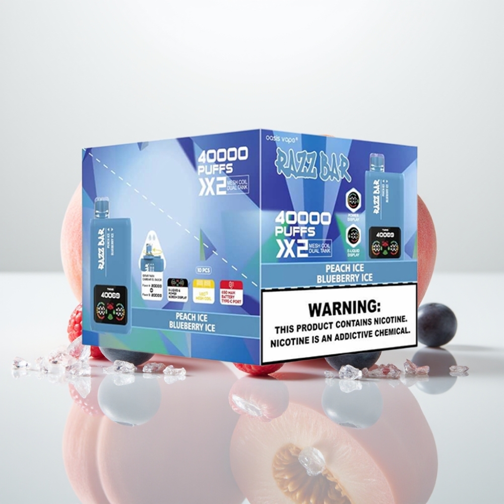 Razz Bar 40000 Puffs Vape Desechable - Durazno Hielo  Arándano Hielo Pantalla Doble Bobina