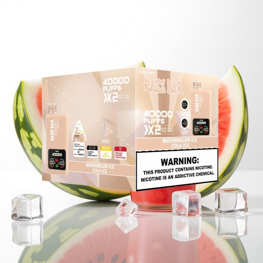 Razz Bar 40000 Puffs Vape Desechable con Pantalla SANDÍA HELADA  COLA HELADA