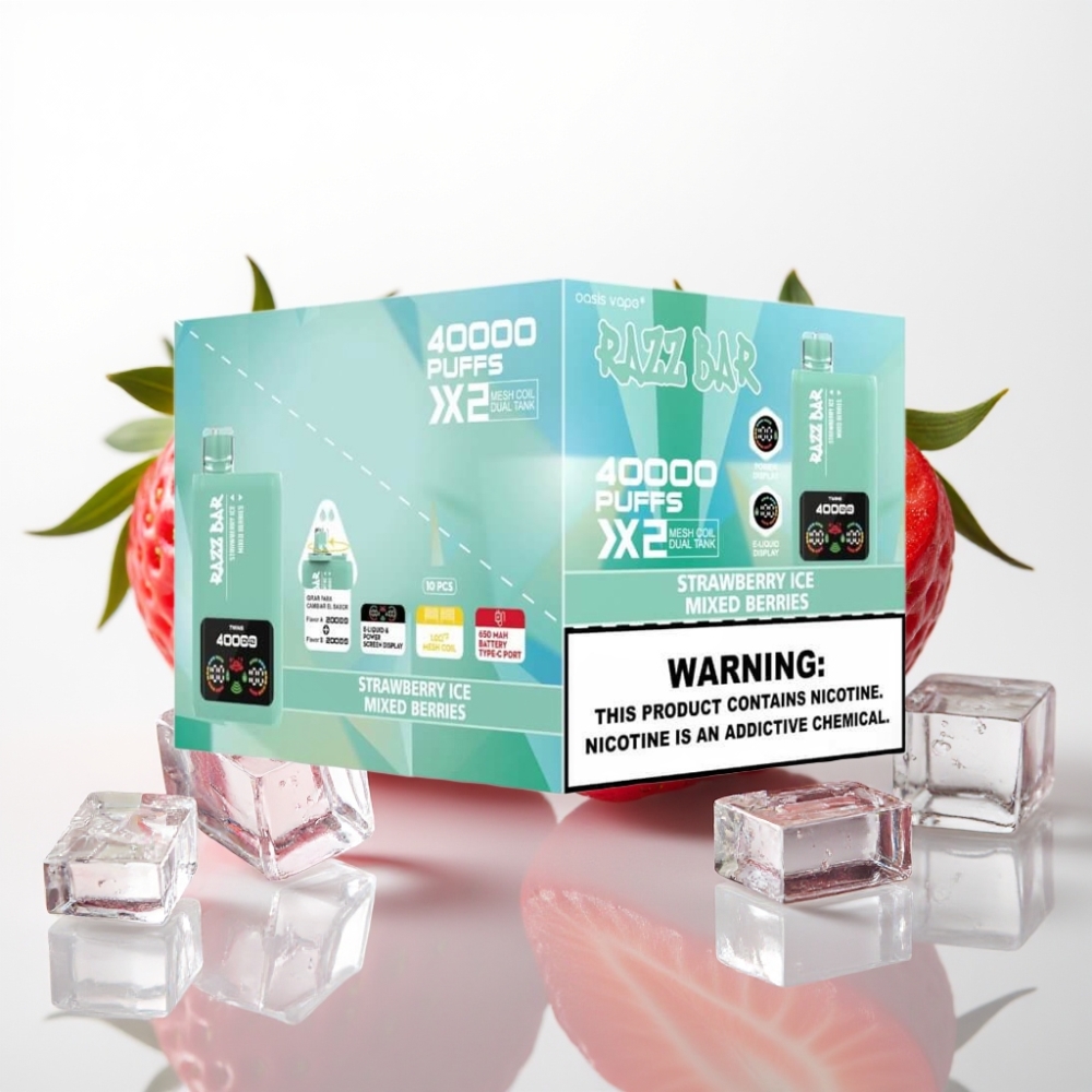Razz Bar 40000 Puffs Vape Desechable con Pantalla y Doble Bobina 10Ω - Fresa Helada y Frutas Mixtas