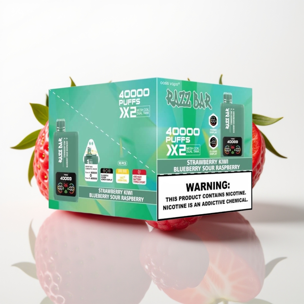 Razz Bar 40000 Puffs Vape Desechable con Pantalla y Doble Bobina – Fresa Kiwi  Arándano Frambuesa Ácida