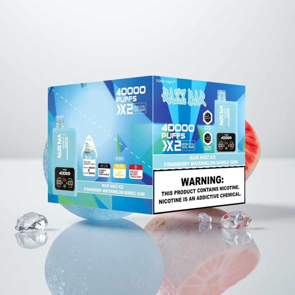 Razz Bar 40000 Puffs Vape Desechable con Pantalla y Sabores de Frutas Azul Helada-Fresa Sandía
