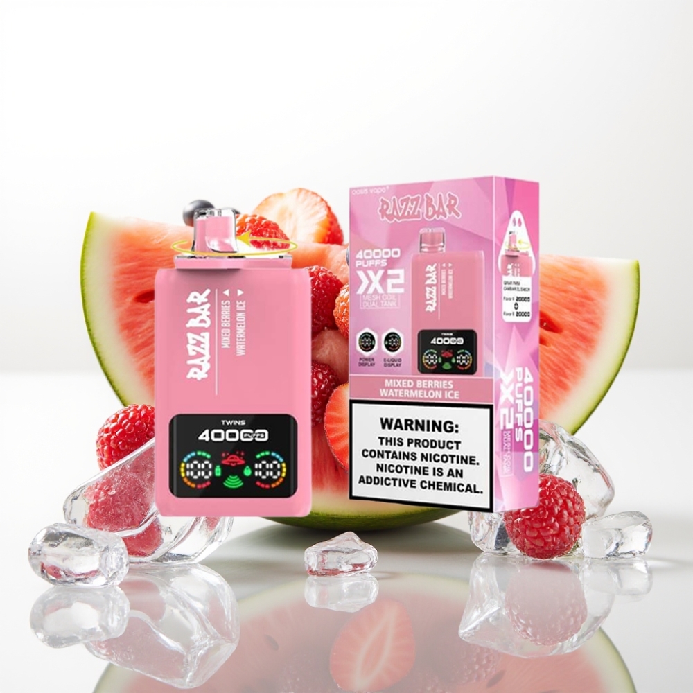 Razz Bar 40000 Puffs Vape Tipo-C con Pantalla y Sabores FRUTOS DEL BOSQUE  SANDÍA HELADA