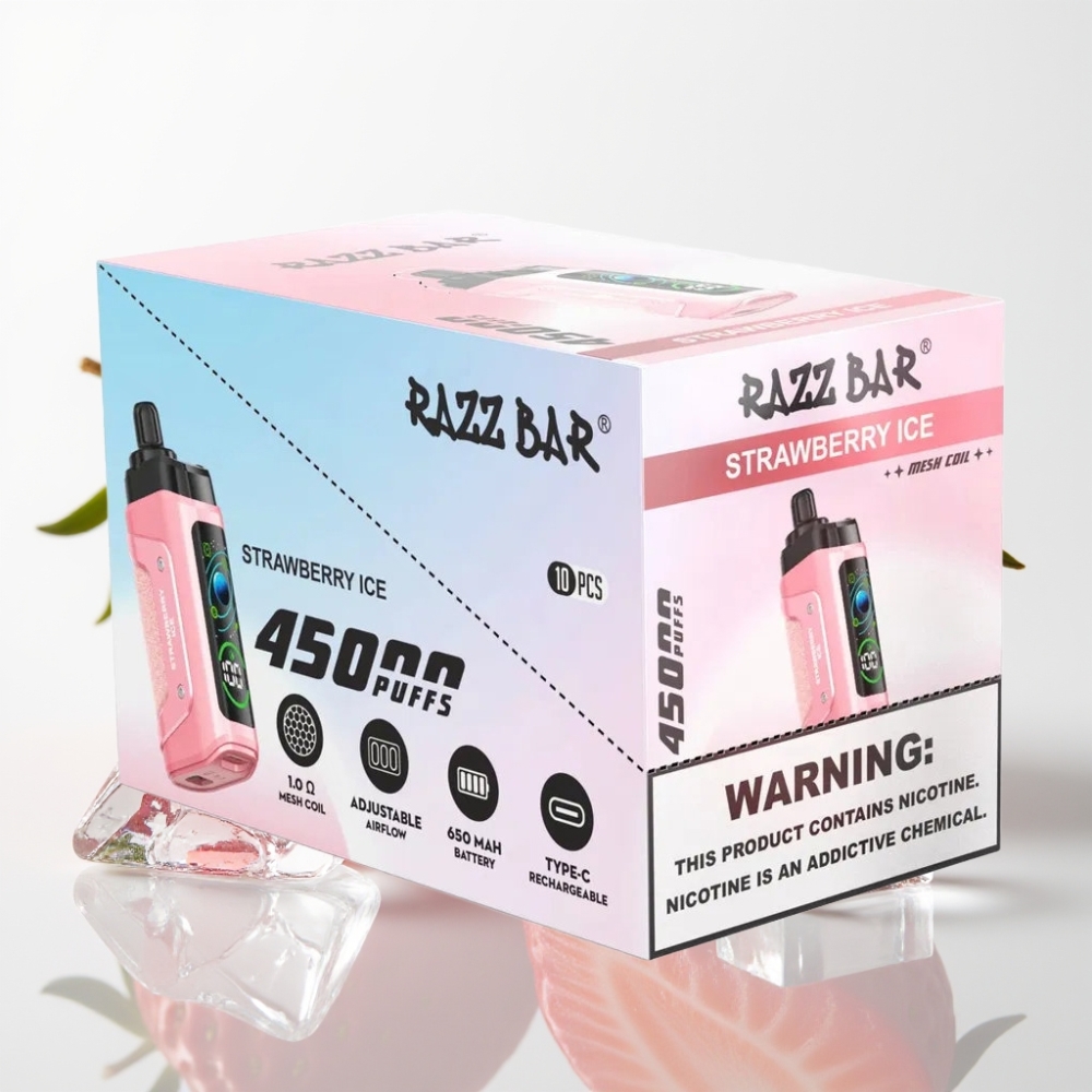Razz Bar 45000 Puffs Vape Desechable Fresa Helada con Batería Recargable y Bobina Mesh