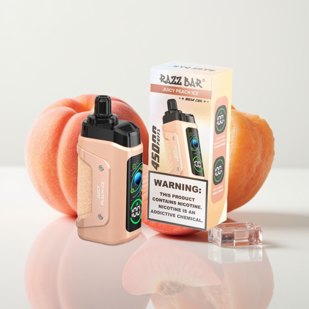 Razz Bar 45000 Puffs Vape Desechable Melocotón Jugoso y Hielo con Bobina Mesh 10 Ohm
