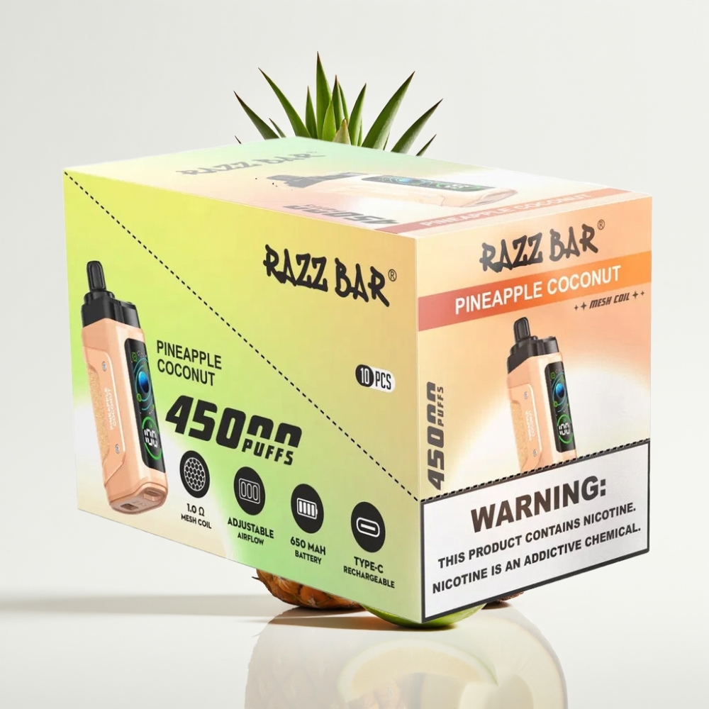 Razz Bar 45000 Puffs Vape Desechable Piña Coco con Batería Recargable