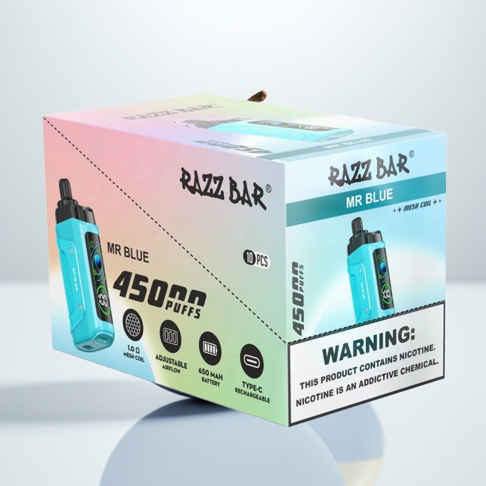 Razz Bar 45000 Puffs Vape Desechable Sr Azul con Bobina Mesh 10 Ohm