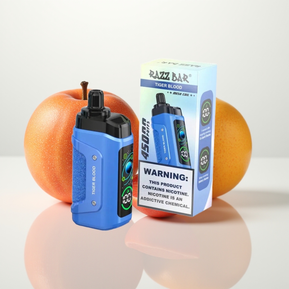 Razz Bar 45000 Puffs Vape Desechable Tipo-C con Sabor Sangre de Tigre y Flujo de Aire Ajustable