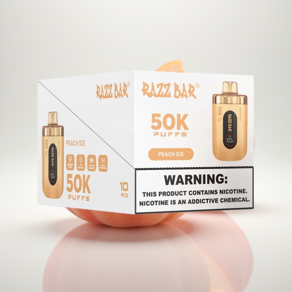 Razz Bar 50K Puffs Vape Desechable - Durazno Helado Recargable Tipo-C 2 Nicotina
