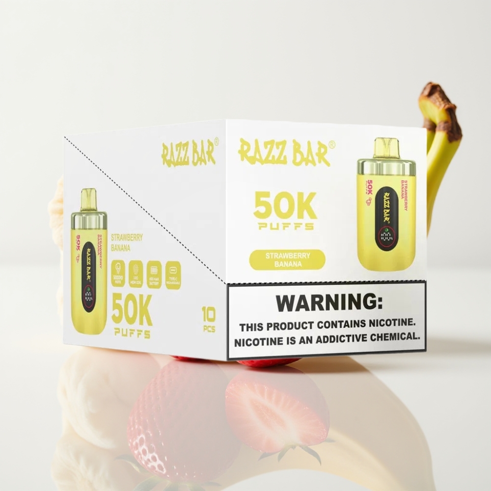 Razz Bar 50K Puffs Vape Desechable Fresa Banana Recargable Tipo-C