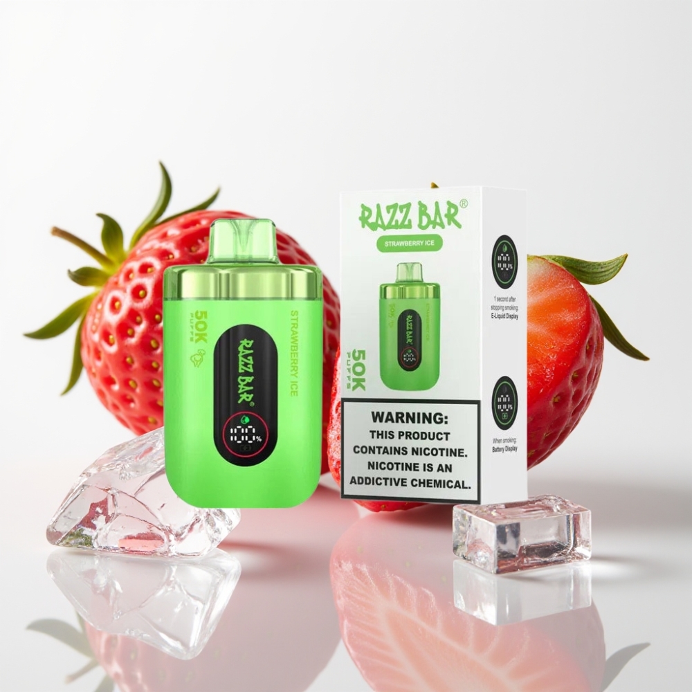 Razz Bar 50K Puffs Vape Desechable Fresa Helada - 650mAh Tipo-C 10 Ohm