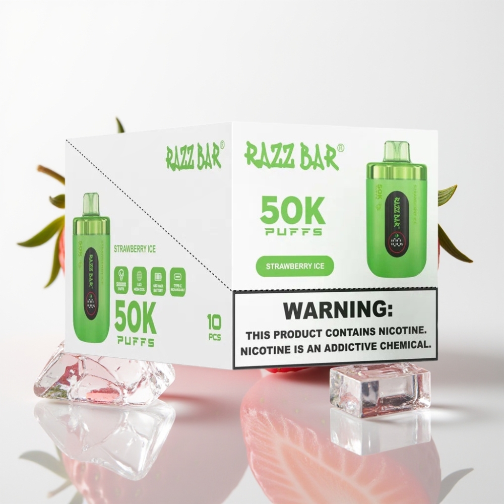 Razz Bar 50K Puffs Vape Desechable Fresa Helada - 650mAh Tipo-C 10 Ohm