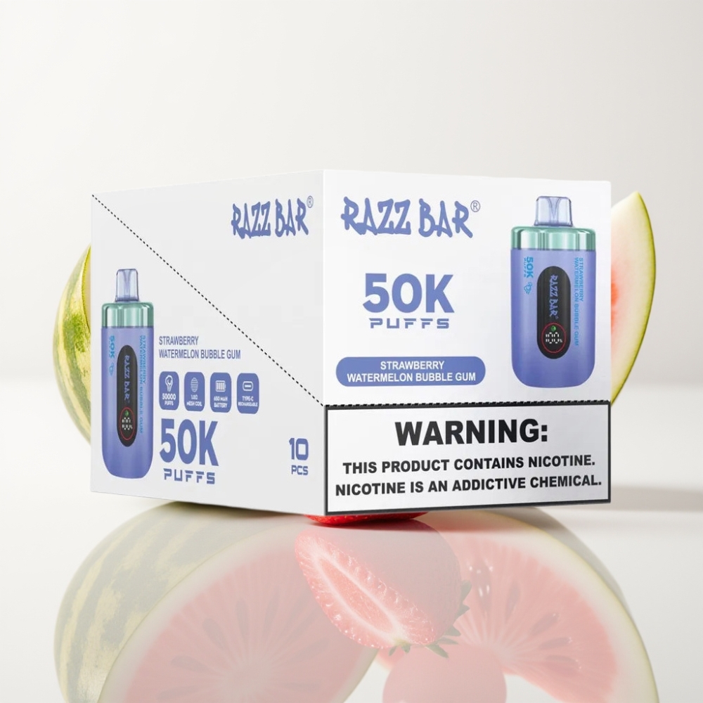 Razz Bar 50K Puffs Vape Desechable Fresa Sandía Chicle con Batería Recargable