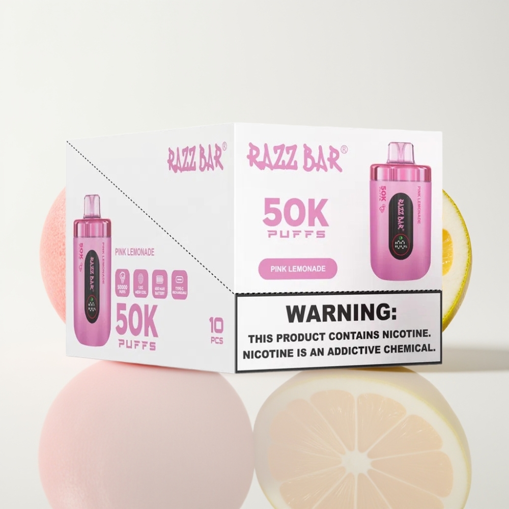 Razz Bar 50K Puffs Vape Desechable Limonada Rosa Recargable Tipo-C