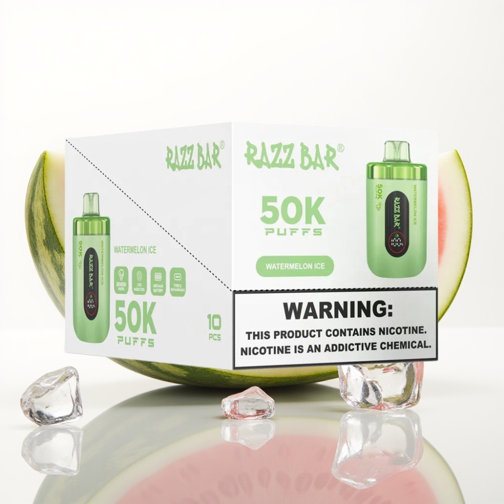 Razz Bar 50K Puffs Vape Desechable Sandía Helada - 2 Nicotina Carga Tipo-C