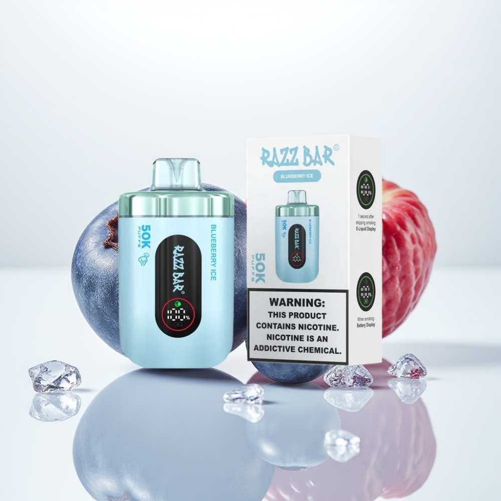 Razz Bar 50K Puffs Vape Desechable con Sabor a Arándano Azul y Hielo
