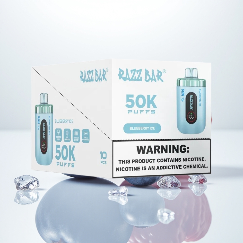 Razz Bar 50K Puffs Vape Desechable con Sabor a Arándano Azul y Hielo